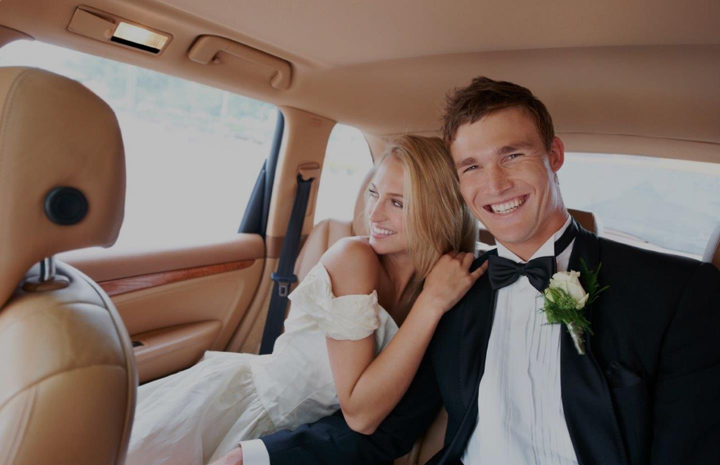 Bride and Groom in the back of San Francisco Wedding Limo